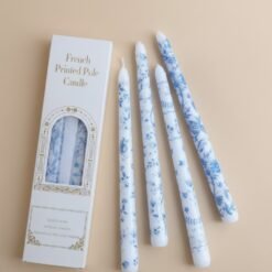French Blue Floral Taper Candle Set